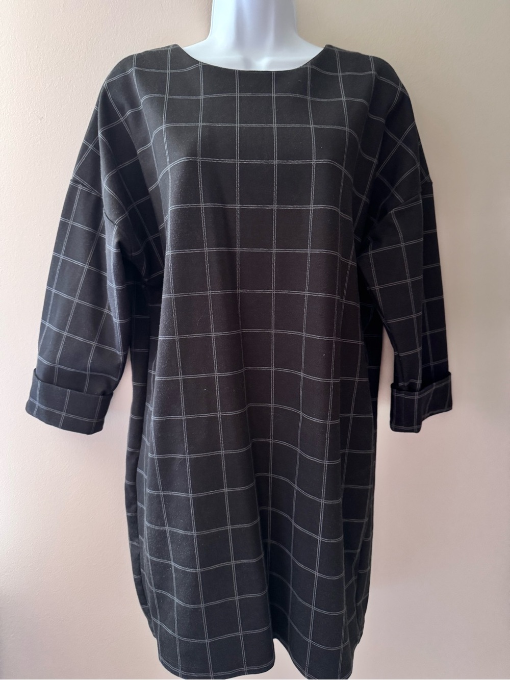 Zara Charcoal Gray Ponte Knit Plaid Shift Dress Medium Workwear